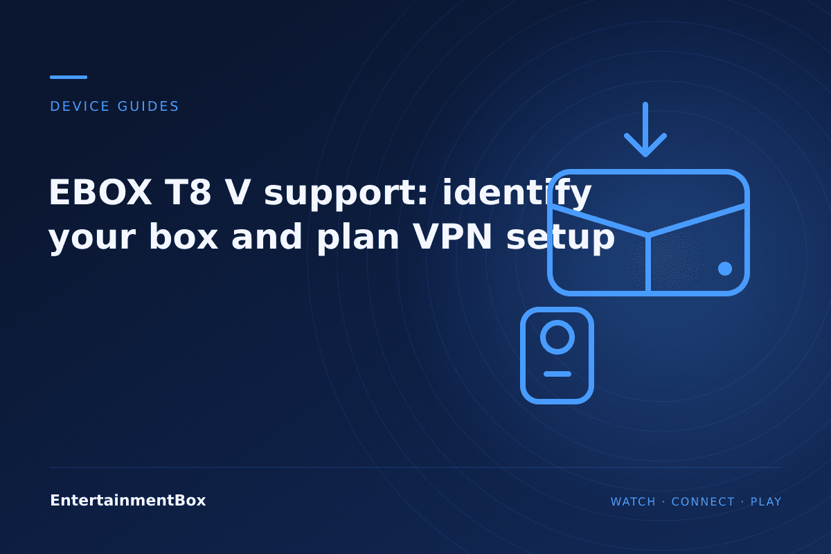 EntertainmentBox editorial cover: EBOX T8 V support: identify your box and plan VPN setup